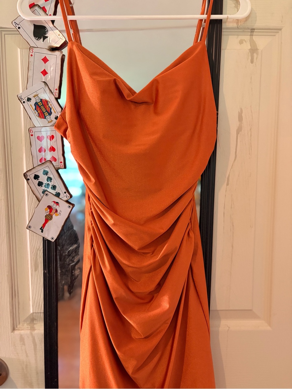 Fiesta Orange Draped Cowl Midi Dress